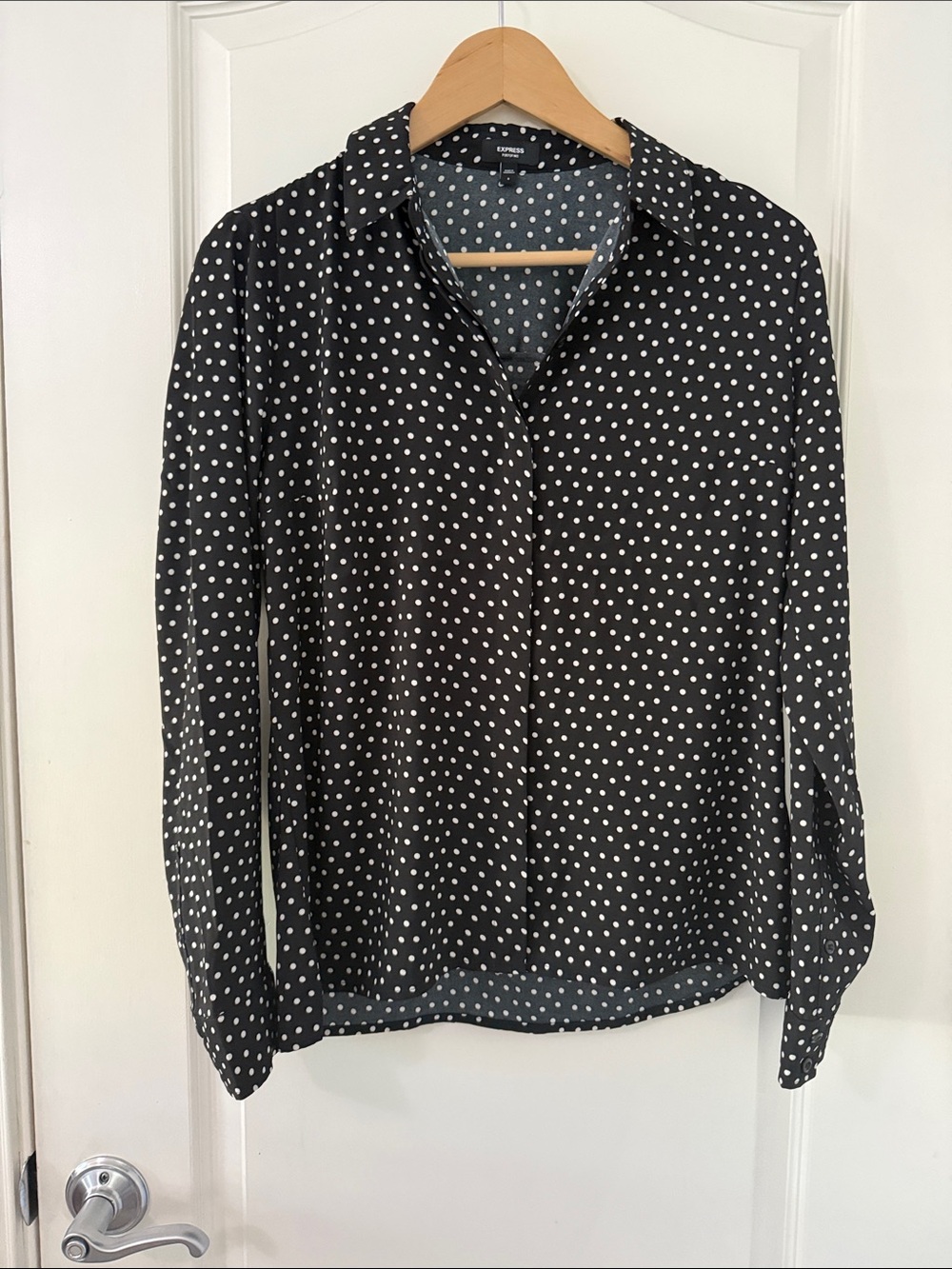 Express Black and White Polka Dot Button-Down Shirt